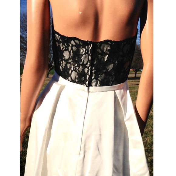 D. Tutura~Gather & Gown* Lace/Satin Mini Bridal Prom Party Dress Blk/Ivory~10 - Picture 7 of 11